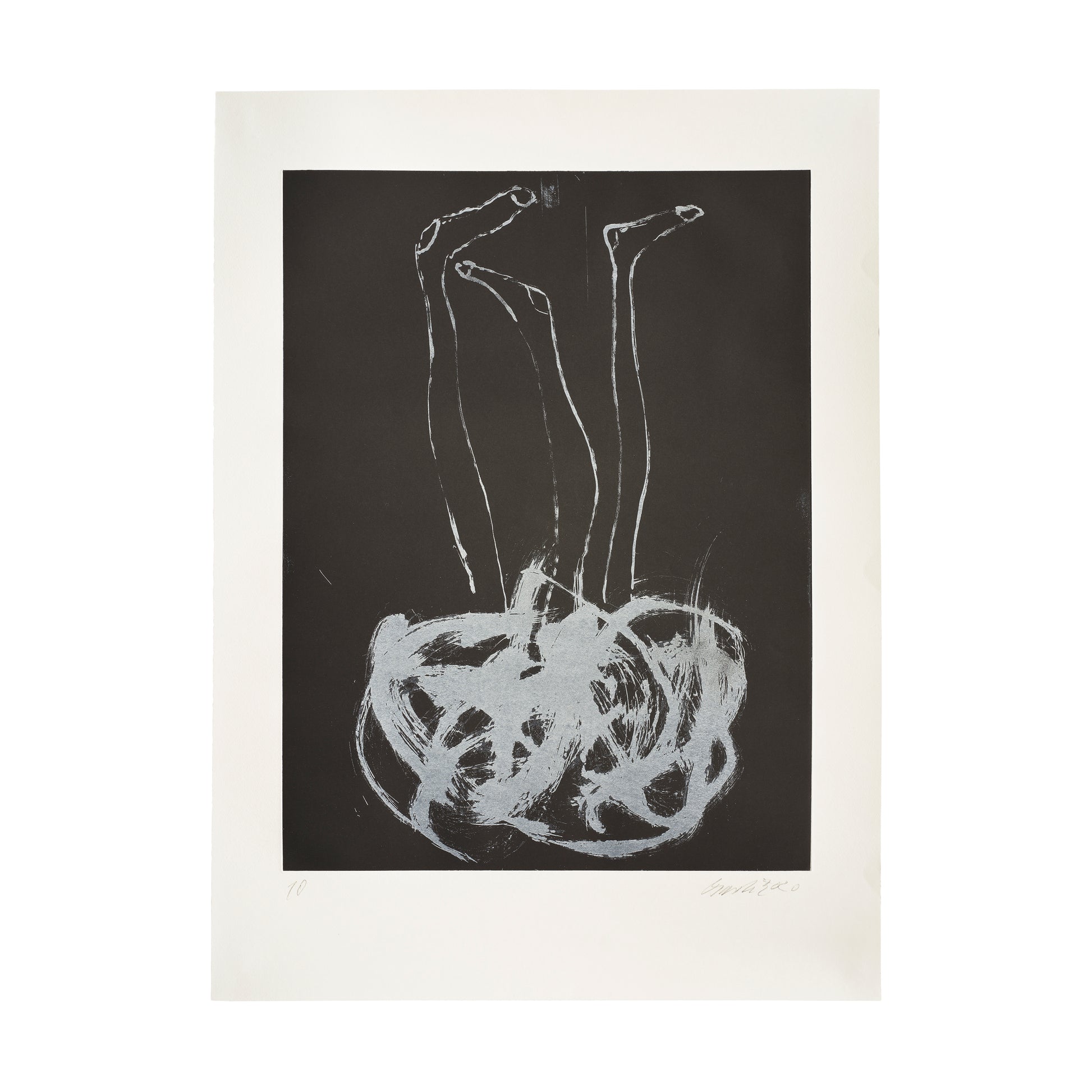 Georg Baselitz limited edition print Erica Dadagon from 2020. Two-color aquatint on Hahnemühle büitten paper (300g), with full margins. Edition of 100.