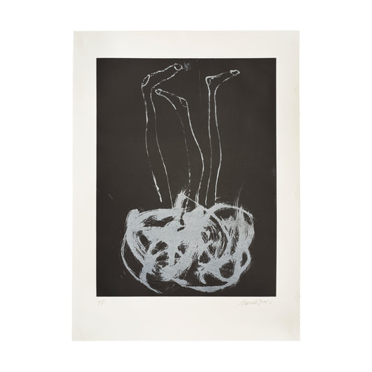 Georg Baselitz limited edition print Erica Dadagon from 2020. Two-color aquatint on Hahnemühle büitten paper (300g), with full margins. Edition of 100.